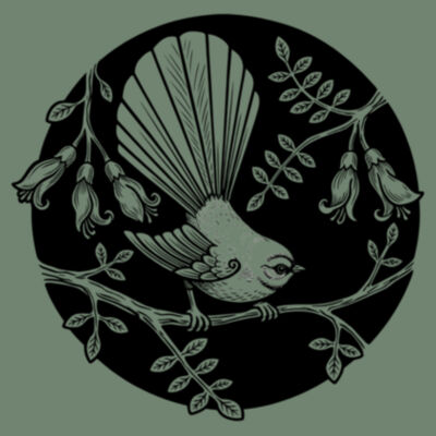 Fantail and kowhai in Black Design